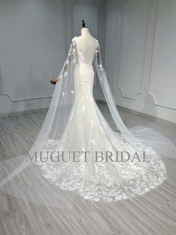 fit and flare vs mermaid dress Fit-and-Flare Mermaid Wedding Dress with Open Back & Lace – Think Bridal main image 1