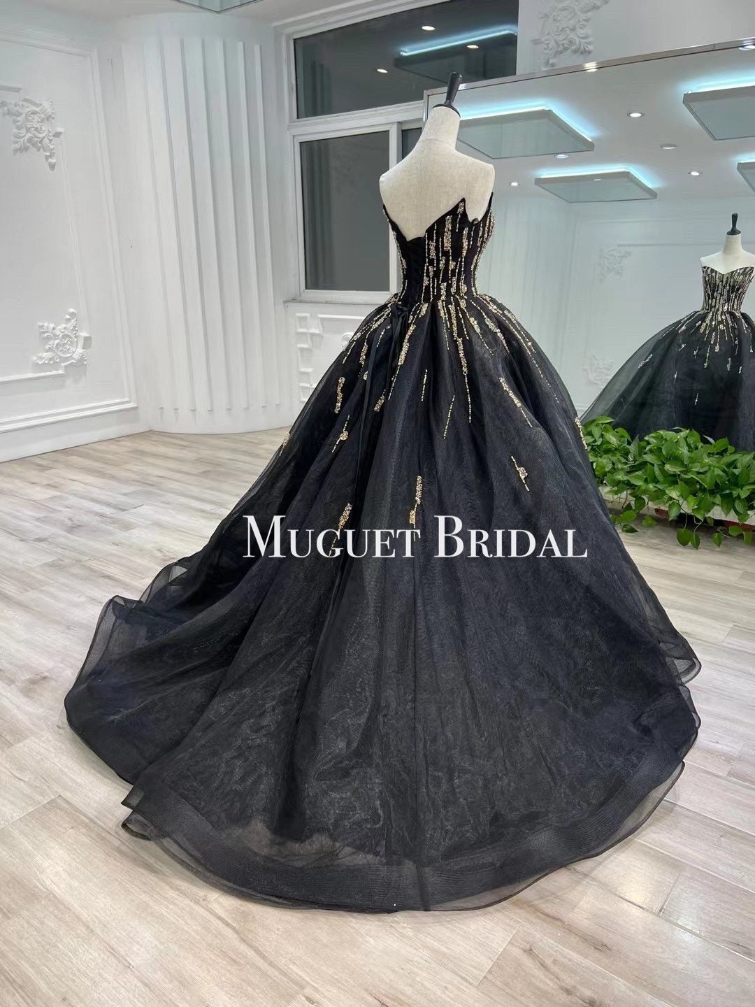 Luxury Sparkly Black Wedding Dress With Gold Beadings - Etsy