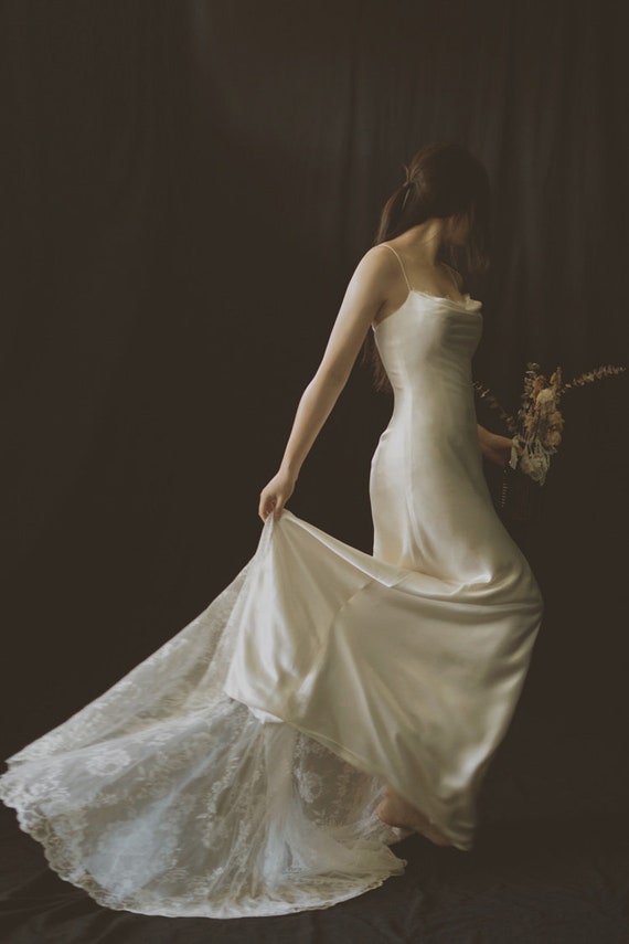 Sexy Simple Wedding Dress - Spaghetti Straps - Ivory Bridal Gown - Trumpet Wedding Dress - Beach Wedding Dress - Satin Wedding Dress
