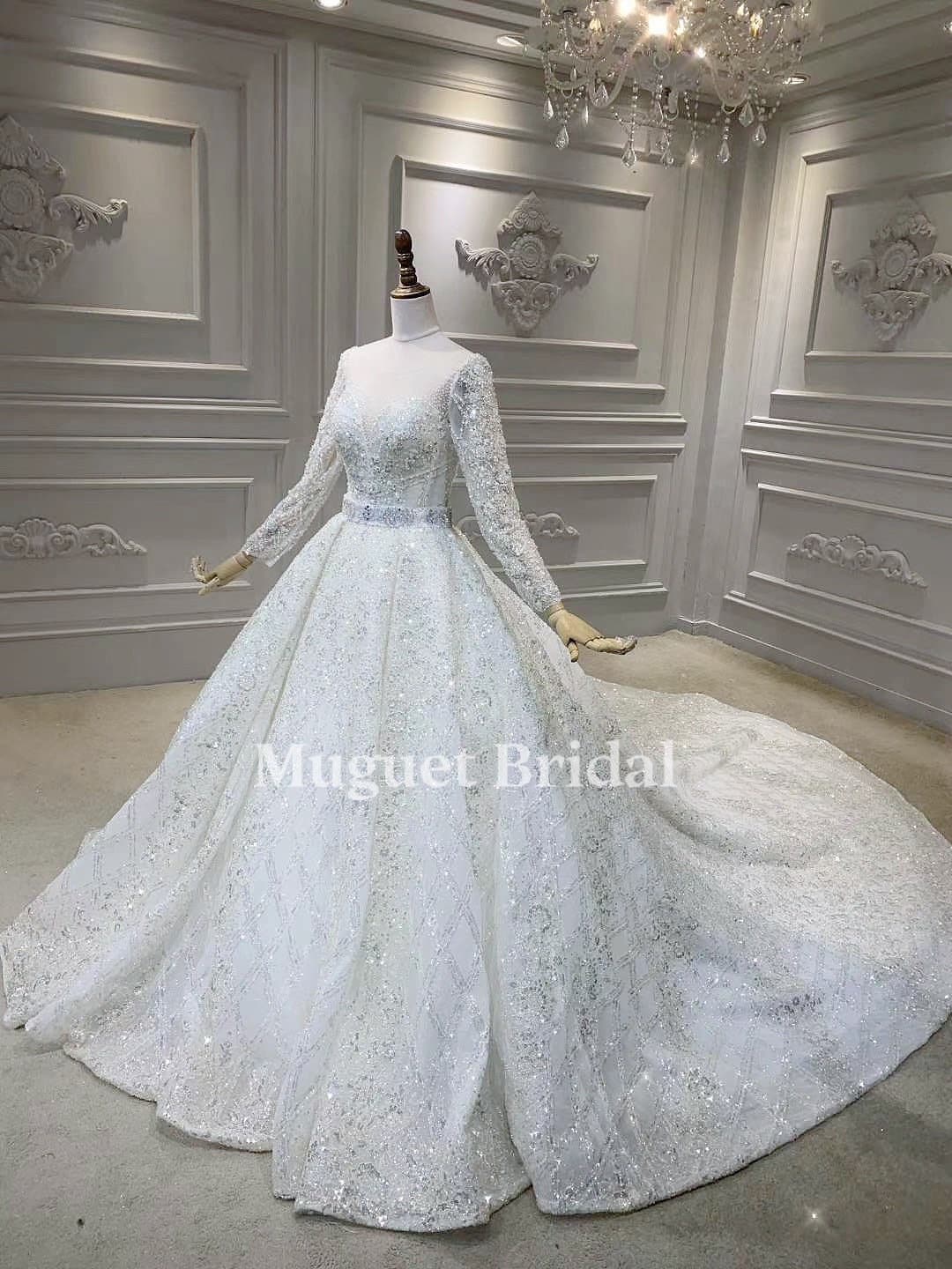 Buy Long Sleeve Sparkly Ball Gown Sweetheart Wedding Dress