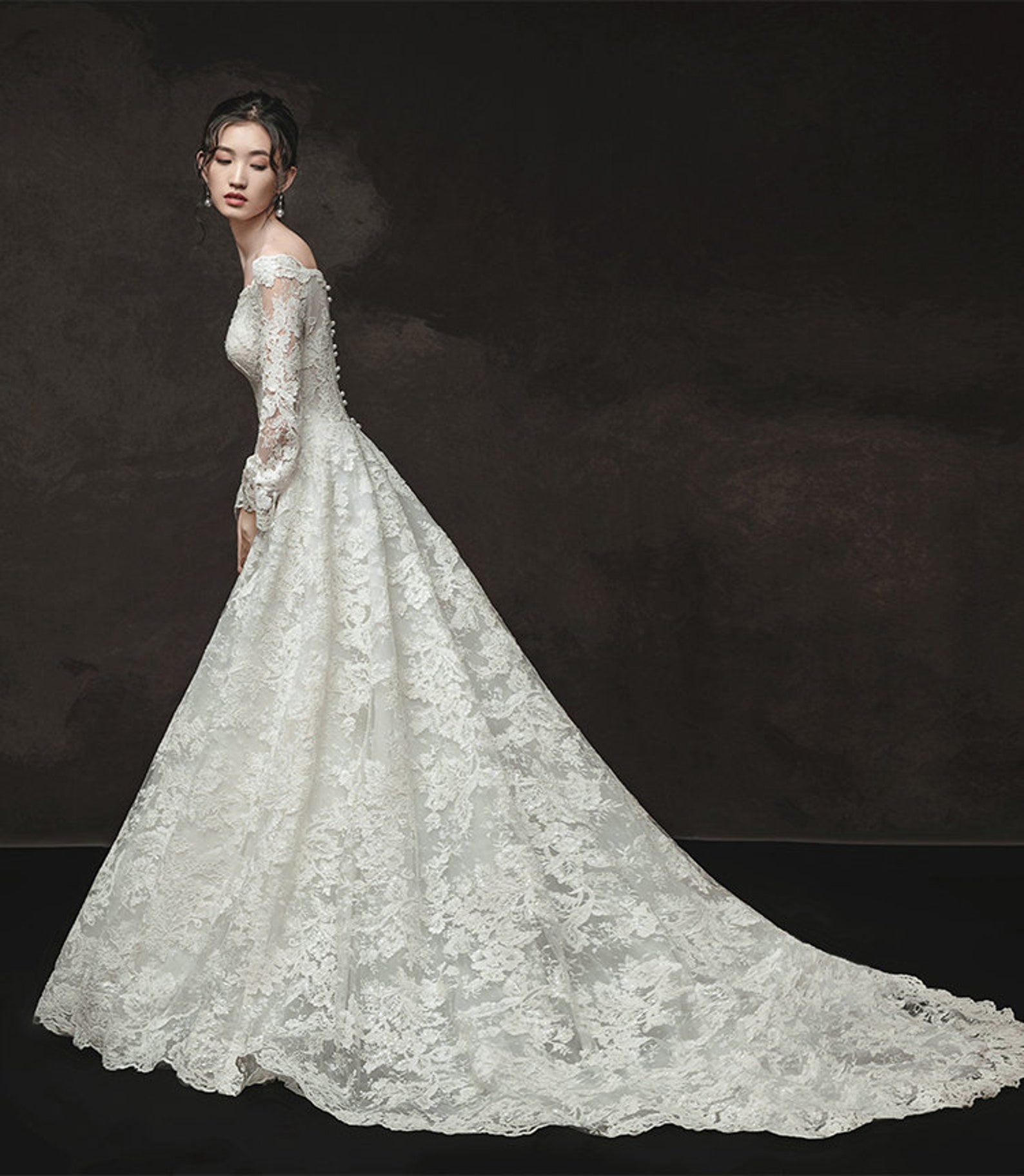 A-line Lace Wedding Dress off the Shoulder Long Sleeve | Etsy