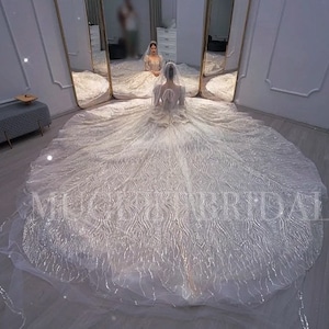 Luxury Sparkly Wedding Dress Ball Gown Wedding Dress Long Sleeve Wedding Dress Beadings Fairy Wedding Dress Princess Wedding Dress image 5