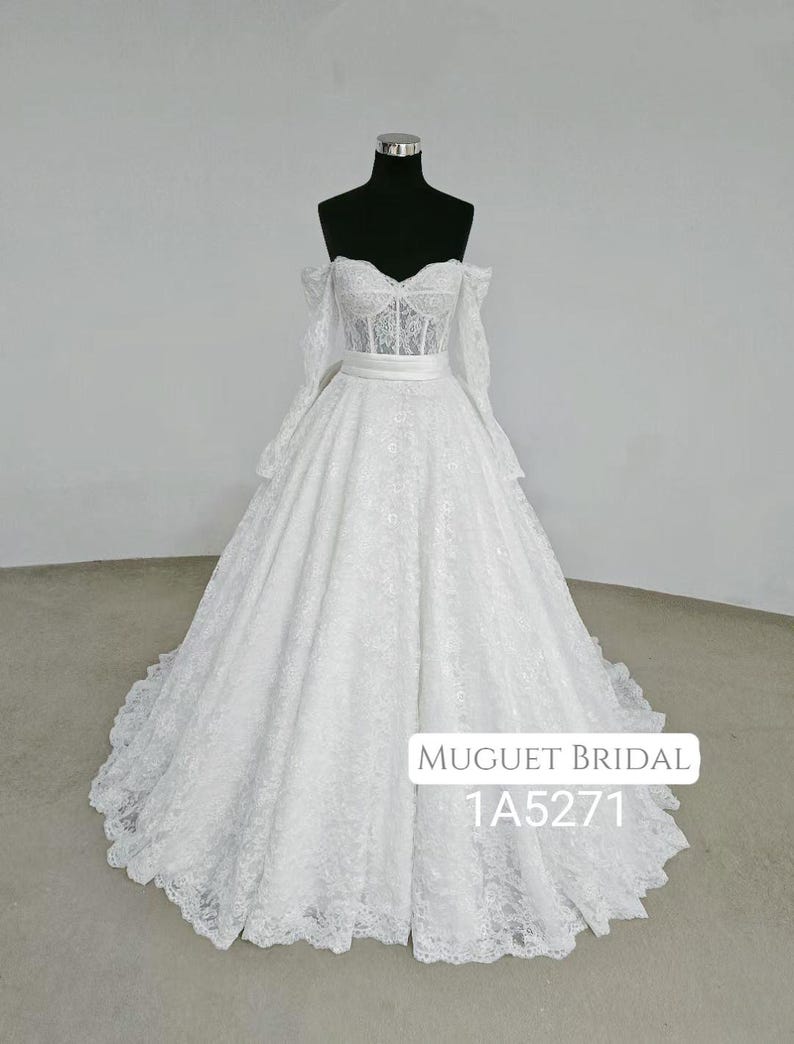 A Line Lace Wedding Dress - Lace Wedding Dress - Long Sleeve Wedding ...