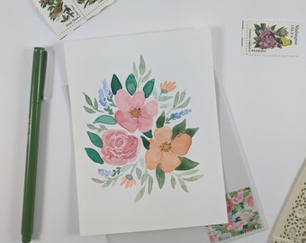 Prairie Rose Bouquet Notecard -  Watercolor