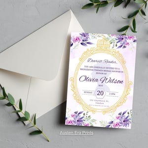 Bridgerton Style Editable Bridal Shower Invitation Template | Bridgerton Inspired Floral Scroll Invitation | Instant Download Canva Template