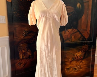 Vintage Nightgown Silk Charmeuse 1930s Ruffled Bed Jacket Ivory Stunning