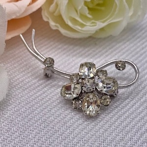 Vintage Austrian Crystal Flower Pin - Cut Glass Rhinestone Brooch