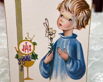 Vintage Holy Card First Holy Communion Young Boy Made in Spain