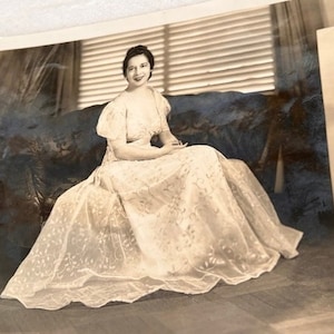 Vintage 1950s Glamour Photograph: Woman in Prom Gown