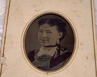 Antique Tin Type Lovely Woman Cardboard Frame