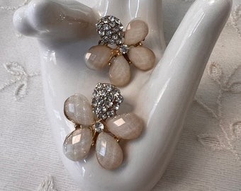 Vintage Flower Earrings Pierced Crystals Gorgeous Sparkle