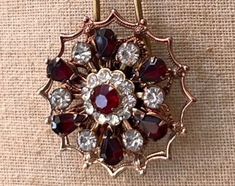 Necklace Deep Red Crystal Pendant Brass WWII Laundry Tag Good NRG Treasure Original