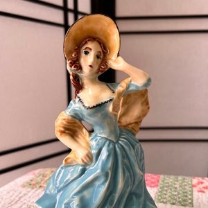 Vintage Lady Figurine Girl in Blue Dress Bonnet