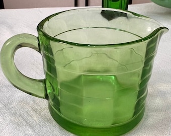 Green Depression Glass Milk Creamer Uranium Block Glass