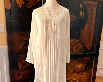 Vintage Nightgown and Robe Set Eastern Styling Off White Small