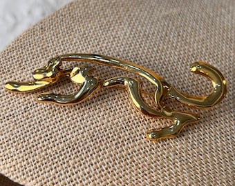 Vintage Gold Jaguar Pin Lovely Gold Toned Pin 3" Long