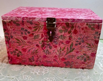 Trinket Box Hand Painted Roses Pink Tulips