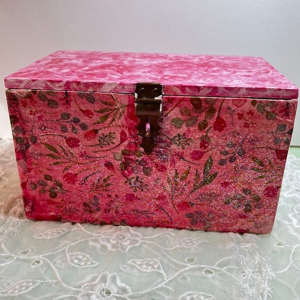 Trinket Box Hand Painted Roses Pink Tulips