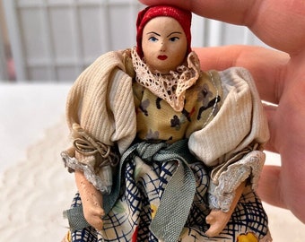 Vintage Doll Hand Made Wooden Doll Hat 5.5" Traditional Dress