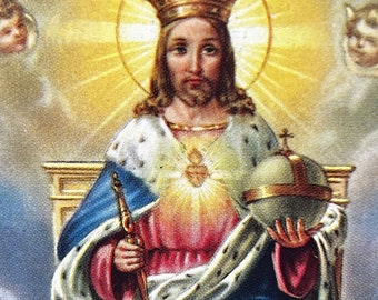 Vintage Holy Card Jesus Throne Sacred Heart Made in Italy