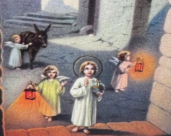 Vintage Holy Card Jesus Angels Bethlehem Made in Italy