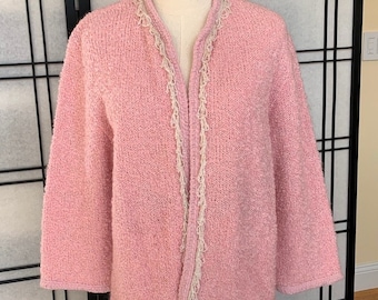 Vintage Pink Sweater Crystal Bead Lined Sweater Vintage 1960s