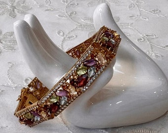 Vintage Bracelet Gold Toned Multi Colored Cut Crystals PAJ BB China 7"