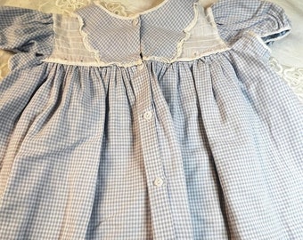 Vintage Baby Dress Blue and White Check Phillipines 12 Months