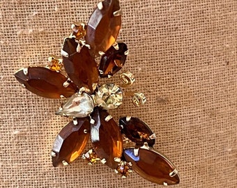 Vintage Butterfly Pin Crystal Gold Toned Pin