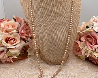 Vintage Monet Pearl Necklace Single 26" Strand Gold Toned Clasp 80s Beauty