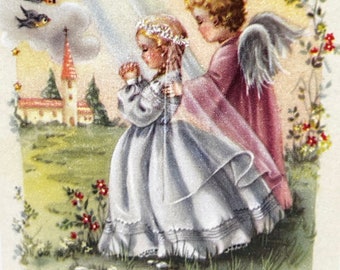 Vintage Holy Card First Holy Communion Angel Made in Italy
