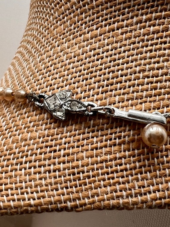 Vintage Pearl Necklace Single 15" Strand Rhinesto… - image 4