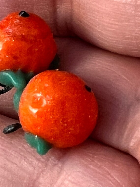 Czech Glass Beads Oranges Green Leaves Gorgeous C… - image 1