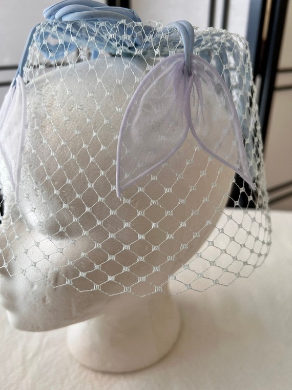 Vintage Fascinator Pale Blue Netting Gorgeous Hat… - image 5