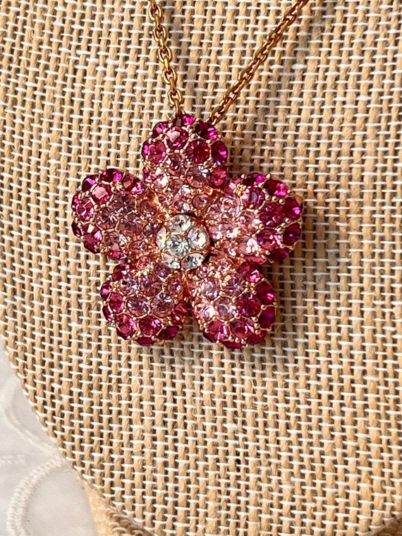 Vintage Nolan Miller Pink Crystal Pendant Gold To… - image 8