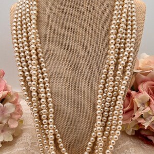 Vintage Six Strand Pearl Necklace - 80s Costume Jewelry