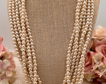 Vintage Pearl Necklace Six Strands 80s Fun Pearl Necklace 22"