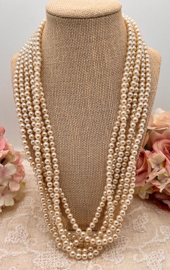 Vintage Pearl Necklace Six Strands 80s Fun Pearl N