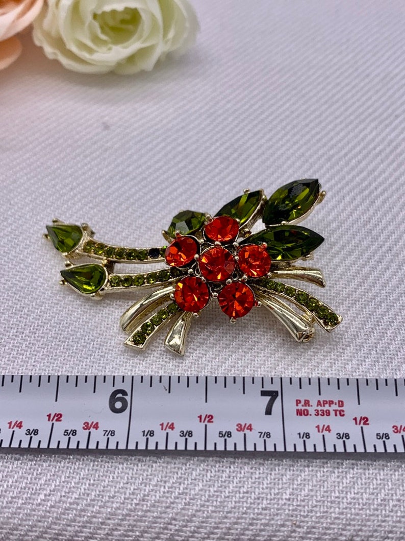 Fiery Orange Red Pin Dodds Jewel Creations 11 W 30 ST INC Green Orange Vintage Brooch image 6