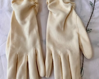 Vintage Pale Yellow Gloves Formal Nylon Gloves Size 6 Butter Yellow