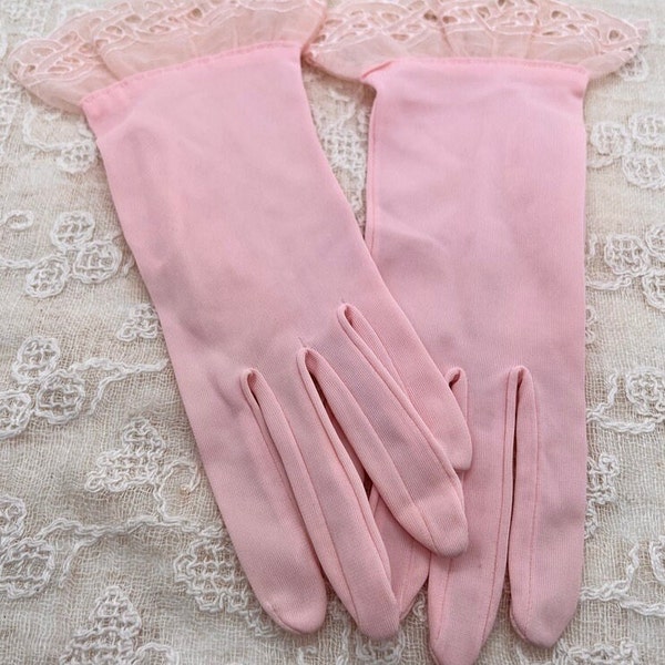 Vintage Ladies Pink Gloves Nylon Size 7