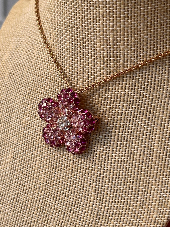 Vintage Nolan Miller Pink Crystal Pendant Gold To… - image 4