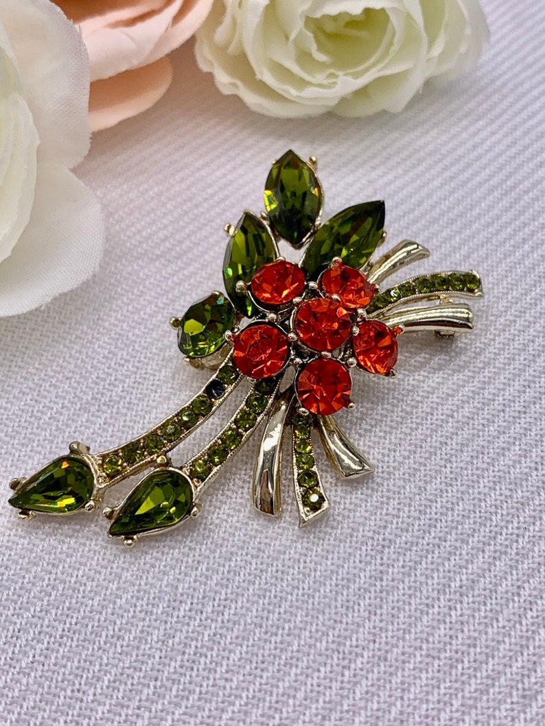 Fiery Orange Red Pin Dodds Jewel Creations 11 W 30 ST INC Green Orange Vintage Brooch image 2