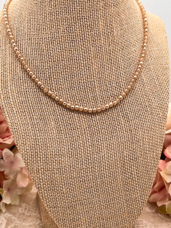 Vintage Pearl Necklace Single 15" Strand Rhinesto… - image 2