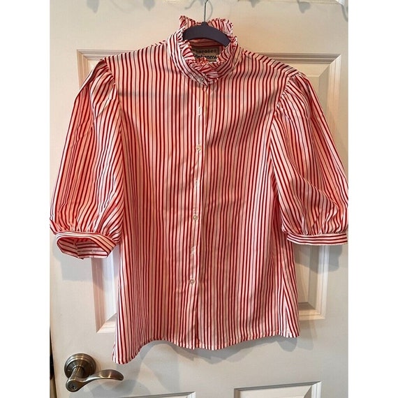 Ladies Blouse Size 12 Red White 1980s Separates b… - image 2