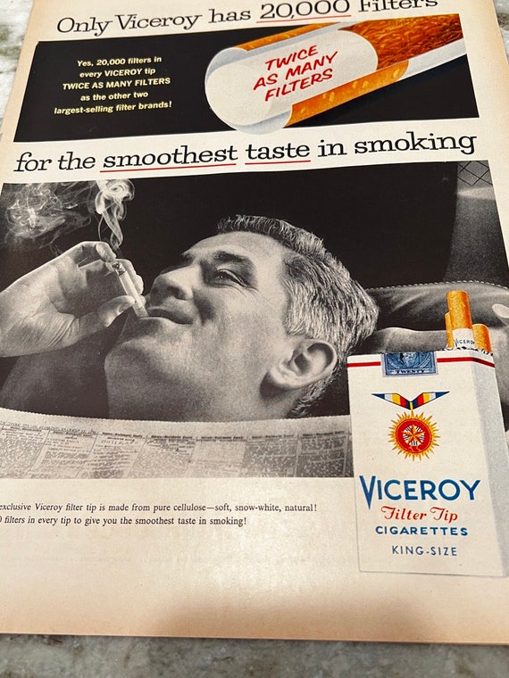 cigarettes viceroy 1950's Man Think Himself Tobacco Colorful Vintage Print Ad Viceroy (cigarette) - Wikipedia
