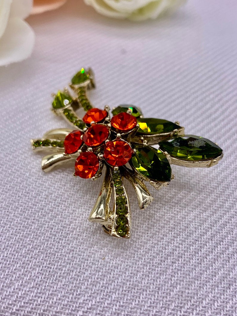 Fiery Orange Red Pin Dodds Jewel Creations 11 W 30 ST INC Green Orange Vintage Brooch image 4