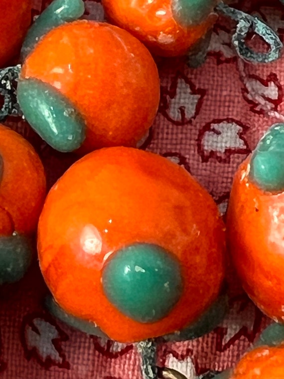 Czech Glass Beads Oranges Green Leaves Gorgeous C… - image 2