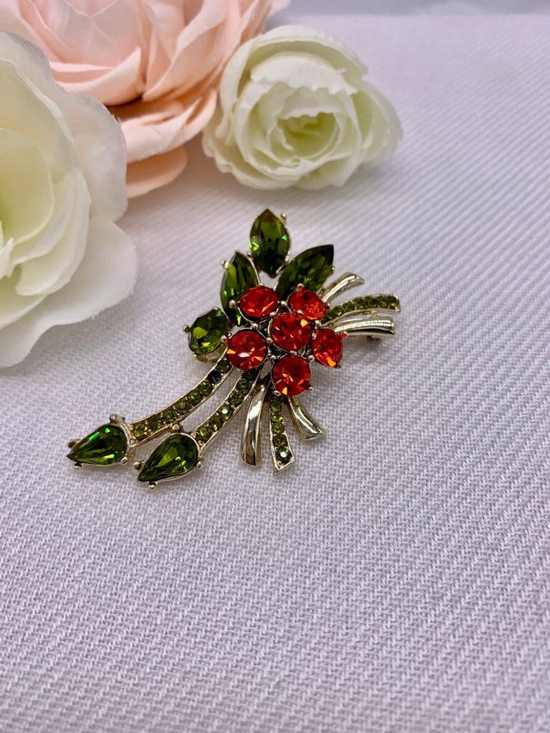 Fiery Orange Red Pin Dodds Jewel Creations 11 W 30 ST INC Green Orange Vintage Brooch image 1