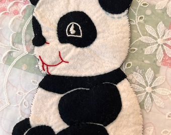Vintage Panda Wall Hanging Fabric Embroidered Panda 7" Tall MCM Applique 5/5